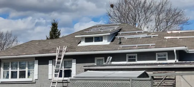 Solar panels on roof of a residential house