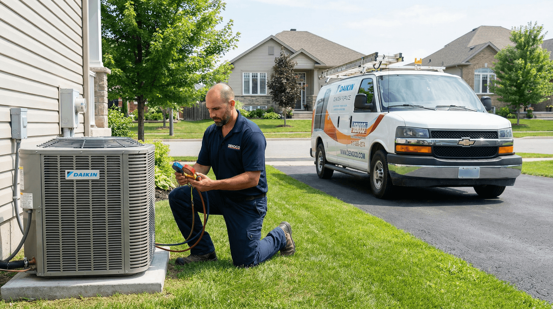 Daikin central AC condenser service on a South-Eastern Ontario home
