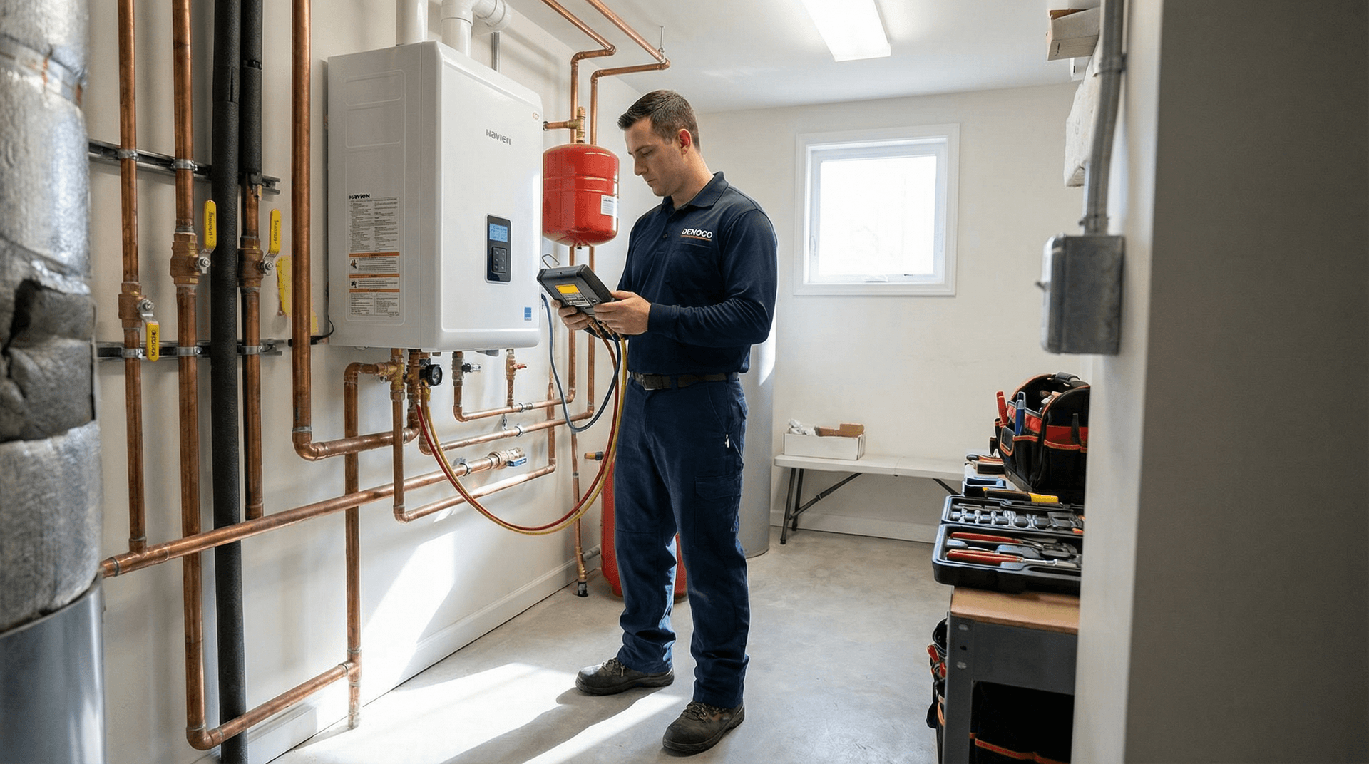 Hydronic boiler service and diagnostics in a mechanical room