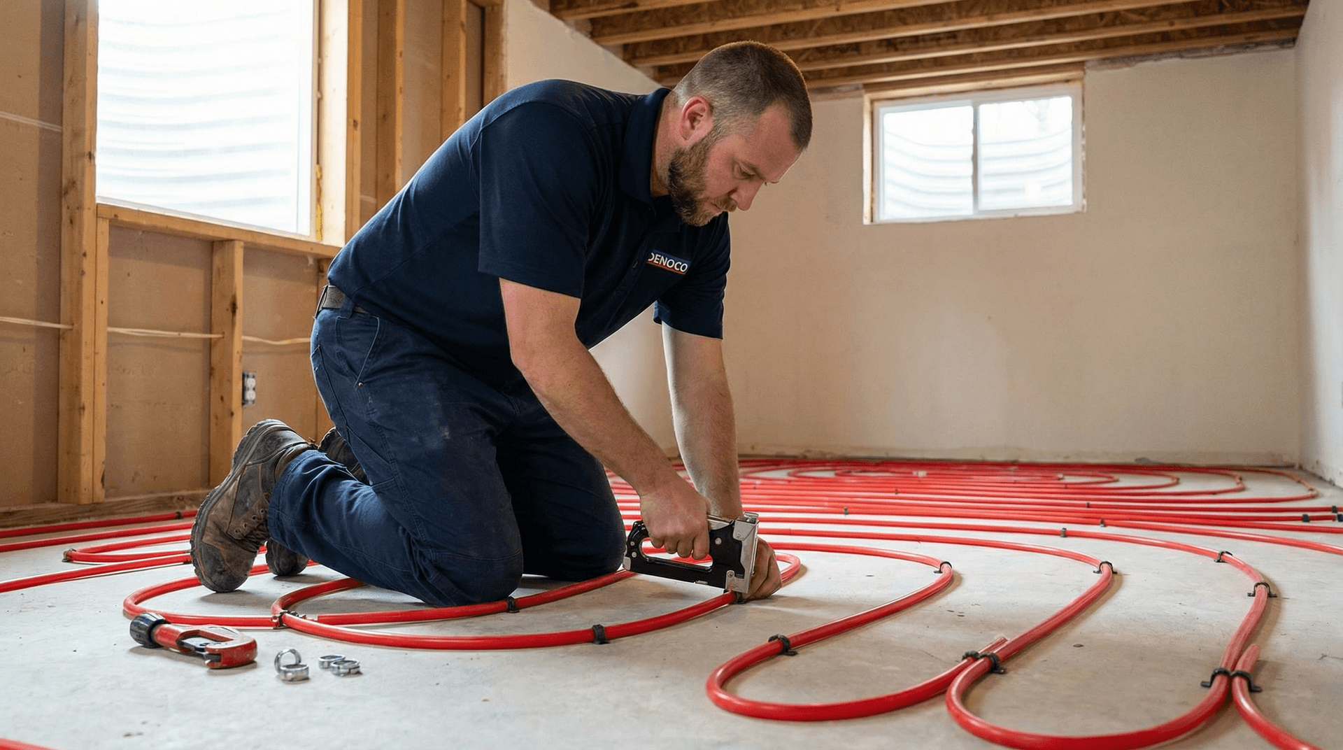 PEX radiant tubing layout during installation
