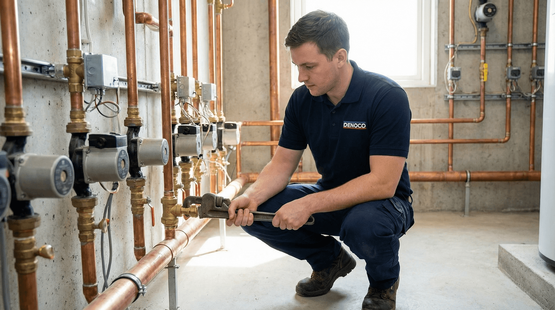 Hydronic circulators and zone valves in a mechanical room