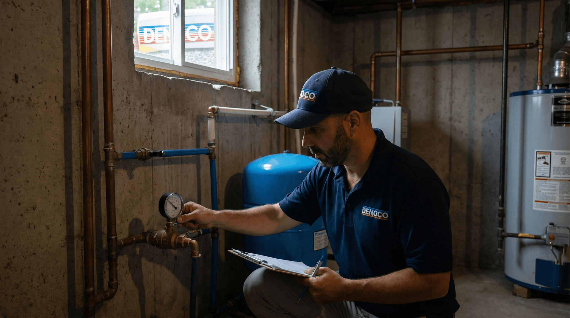 Pressure and supply diagnosis at main shutoff or PRV