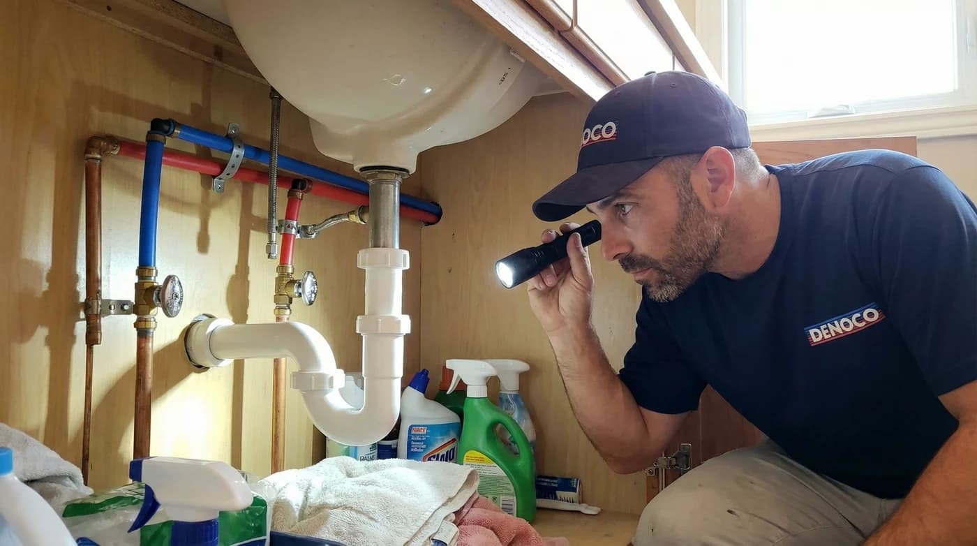 Clean plumbing repair under a vanity with supported piping