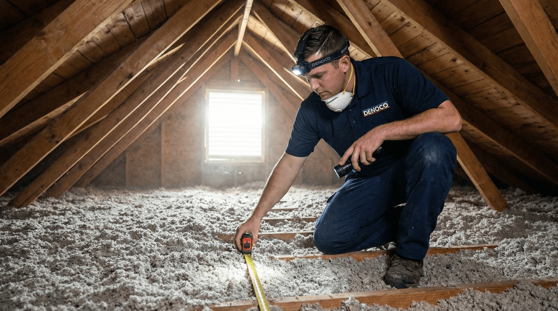 Attic insulation depth inspection and air sealing checks during an energy assessment